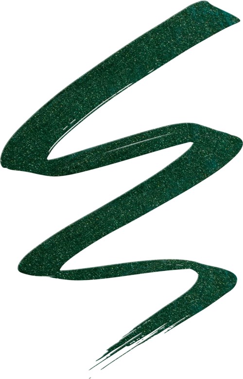 Green squiggly line with a shiny, glittery texture on a white background.