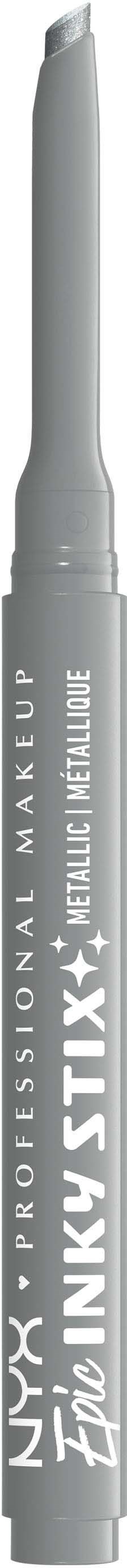 A gray eyebrow liner pen with white text and a cap, labeled "NYX PROFESSIONAL MAKEUP EYE LINER."