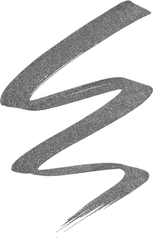 A silver, glittery zigzag line or brush stroke on a white background.