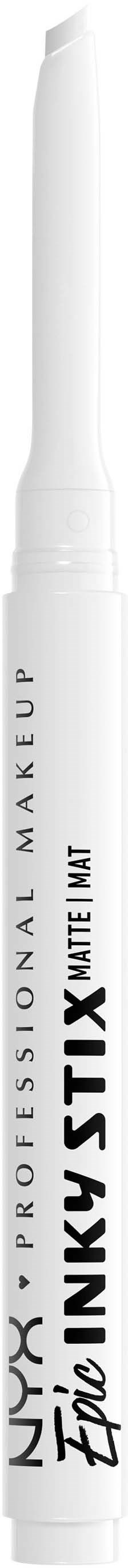 Een witte pen met zwarte tekst die zegt "NYX PROFESSIONAL MAKEUP" en "INKY SET FREE".