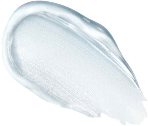 En klar gelé eller krem med glatt, blank overflate, formet som en tåre.