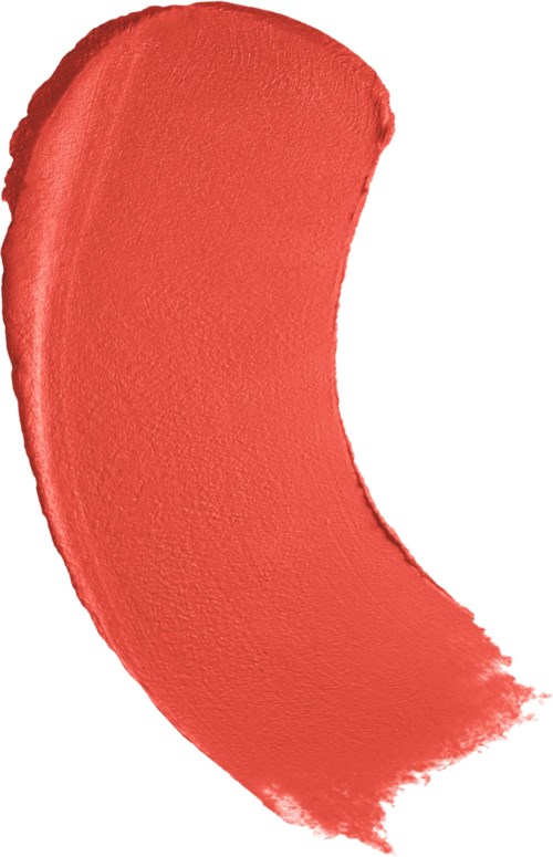Ein dicker, gebogener Pinselstrich in Rot auf weißem Hintergrund.