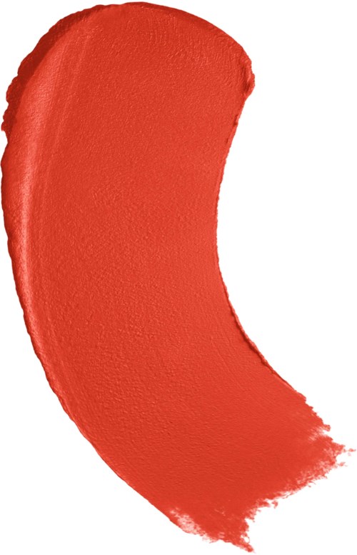 A bold, curved red brush stroke on a white background.