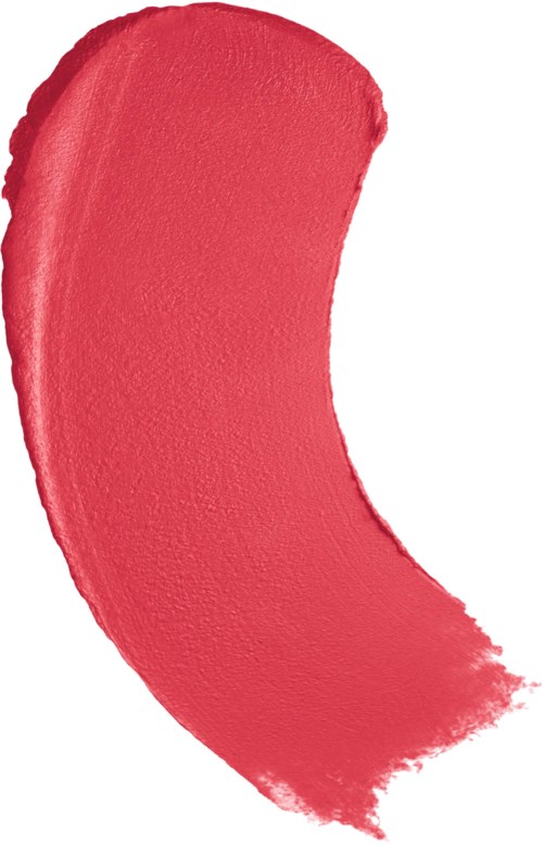 A thick red brushstroke curves from top to bottom on a white background.