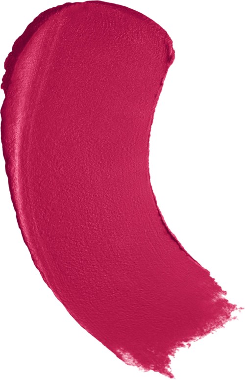 A bold, pink, curved brush stroke or swatch on a white background.