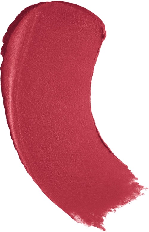 A curved swatch of pink or red makeup lipstick or lip gloss.