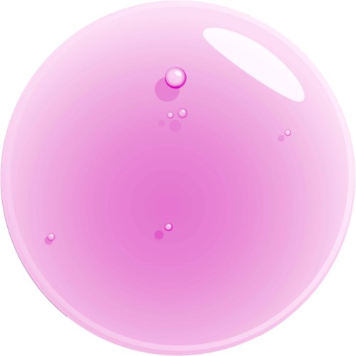 Eine große rosa Blase mit kleineren Blasen im Inneren und außen, glänzend und transparent.