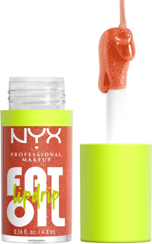 Lipglossbehälter mit Applikator, hellgrüner Deckel, und roter Flüssigkeit.