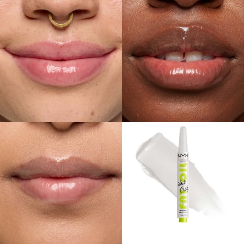 Nahaufnahme der Lippen mit verschiedenen Farbtönen und einem Lippenstift. Fokus auf Lippenfarben und Glanz.