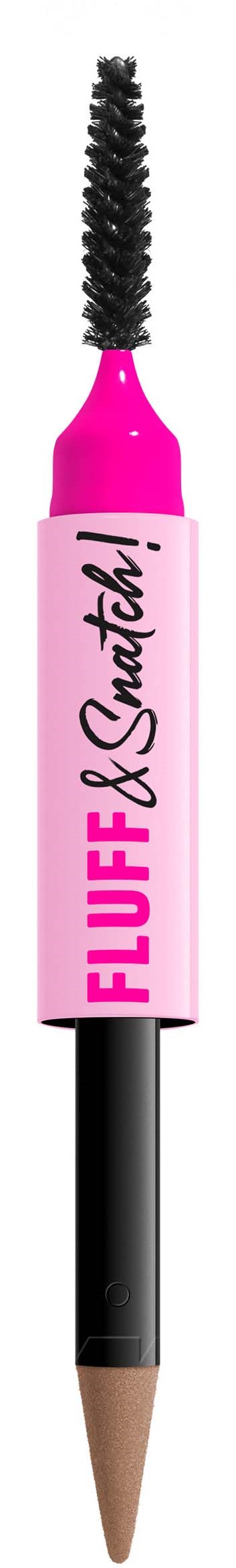 A makeup product with a brush on top and a pencil at the bottom, labeled Flash & Smash.