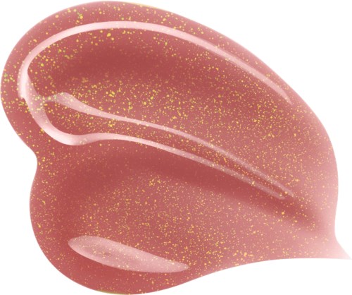Ein rosafarbenes Objekt mit goldenen Glitzern, geformt wie eine Muschel oder eine Auster. Es hat glänzende, gebogene Linien und eine glatte Oberfläche.
