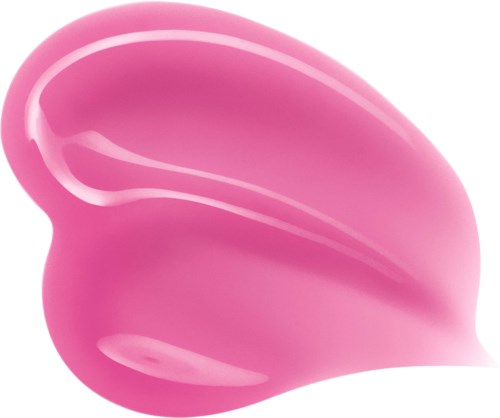 A pink, abstract, glossy shape with smooth curves and a shiny surface.