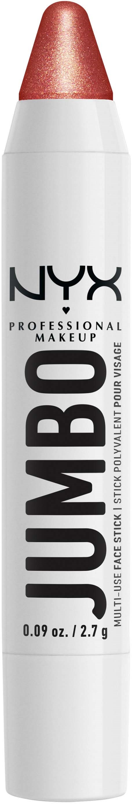 A white makeup stick with a red tip labeled NYX JUMBO for eye or lip use.