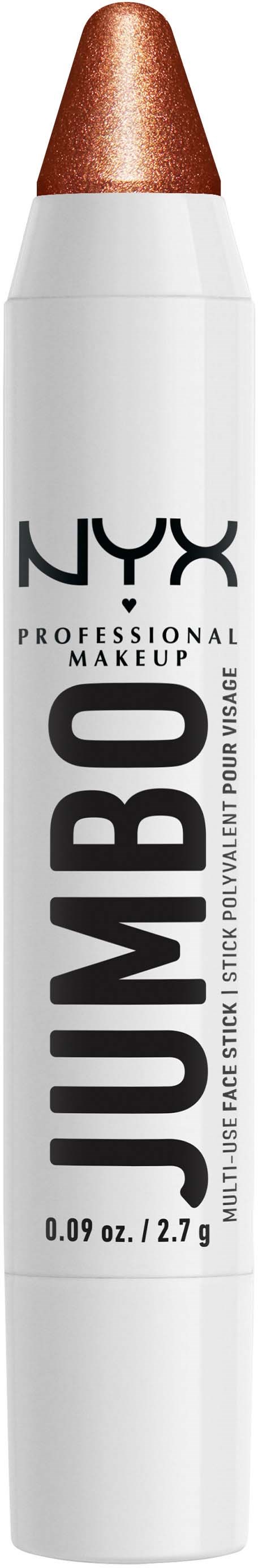 En vit makeuppenna med brunt tips, märkt NYX JUMBO för ögon eller läppar, 0,09 oz.
