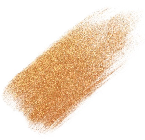 En guldfärgad makeupborststrykning på vit bakgrund.