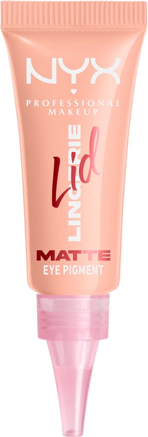 Liten rosa tub med NYX mattögonpigment och spetsapplikator. Texten visar märke, produkt och matt yta.