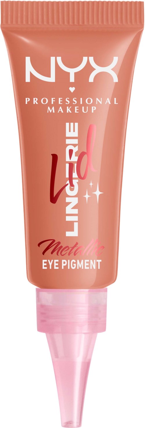 Pink tub med NYX Professional Makeup lingerie-inspirerat ögonpigment med en avsmalnande applikator.