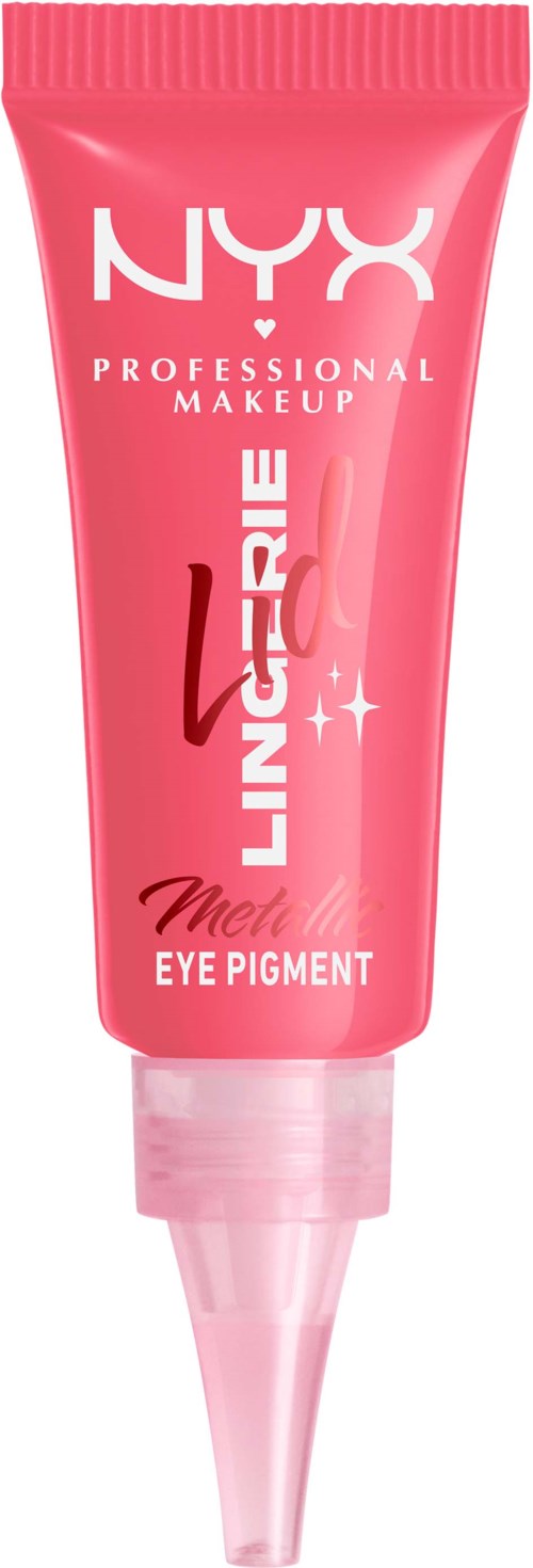 Rosa tube med NYX professionell ögonpigment eyeliner med vit och svart text och skruvkork.