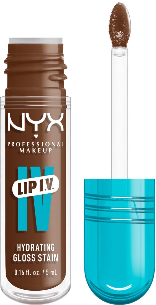NYX Lip L.I.P. Hydrating Gloss Stain met bruine kleur en blauwe dop.