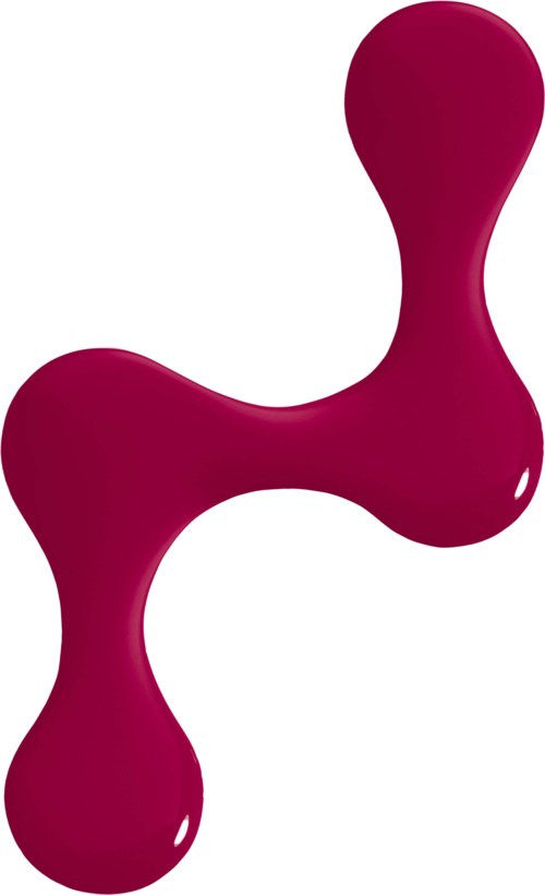 A pink object with three parts that resemble two connected dumbbells or pills. It has a shiny surface.