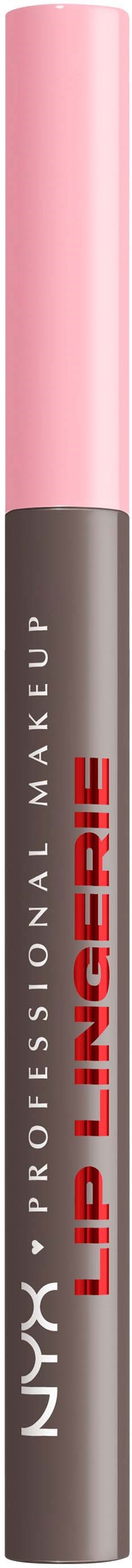 Een NYX lip make-up pen in roze en grijs met tekst.