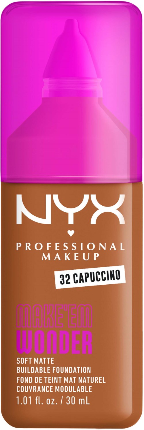 Flasche mit NYX Foundation, beschriftet 'Modern Under', in pinker Flasche mit brauner Flüssigkeit.