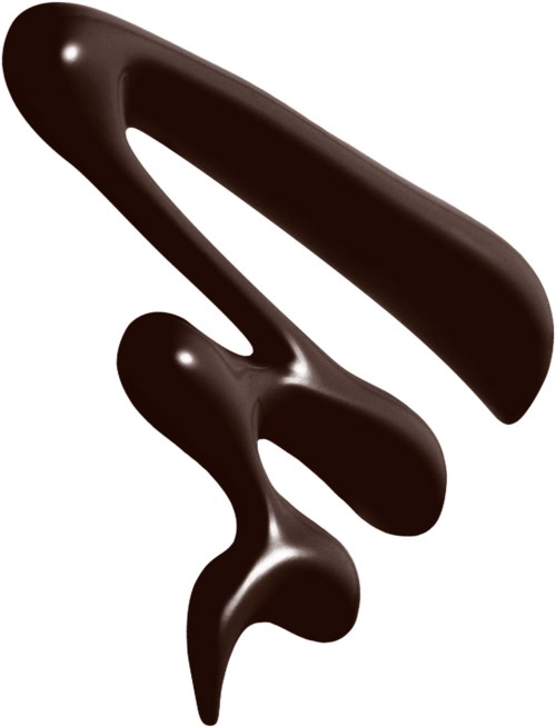 Eine dunkle, schmelzartige Form mit geschwungener Form und glänzender Oberfläche, ähnlich flüssiger Schokolade.