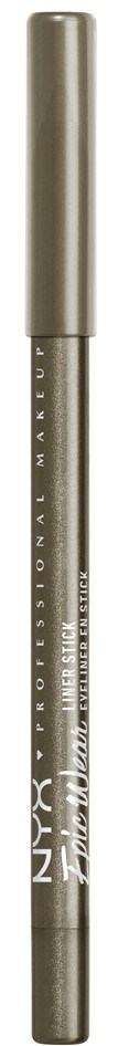 A black eyeliner pencil with silver cap and white text on the body.