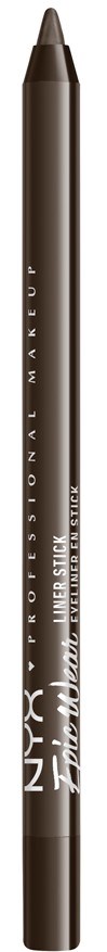 A black eye pencil with white text, used for makeup or drawing on eyes.