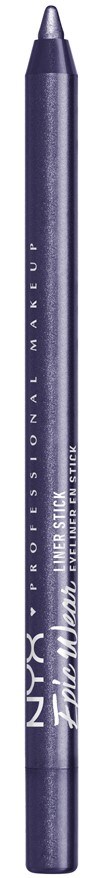 A purple eyeliner pencil with white text, standing vertically. It says NYX Professional Makeup, Jumbo Eye Pencil.