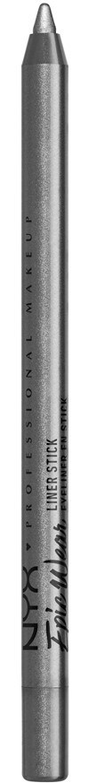 En silverfärgad pen med svart text, märkt NYX, markerad 'Vivid Brights' och 'gel liner'.