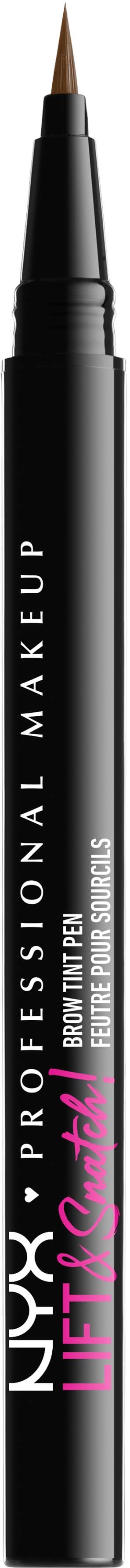 A black makeup pen with a pointed tip, labeled 'NYX PROFESSIONAL MAKEUP' and 'LIFT & SNATCH.'