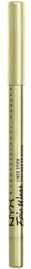 A gold-colored liquid eyeliner pencil with black writing and a cap at the top.