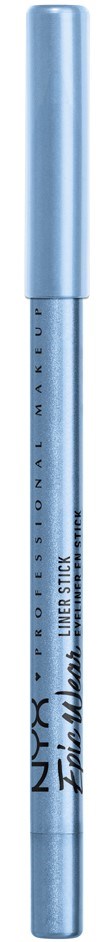 A blue pen with a clear body and a cap, labeled NYX in black and silver, designed for finishing touches.