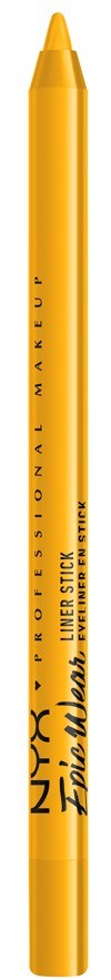 A yellow eyeliner pen with black text and a pointed tip.