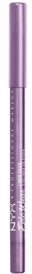 A purple NYX lip gloss tube with a cap, featuring branding and product details on the side.