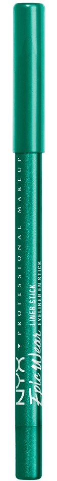 A teal-colored eyeliner pen standing upright, labeled NYX, professional makeup product for eye art.