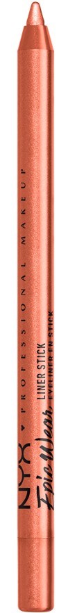 A pink eyeliner pencil standing vertically with NYX branding and product name printed on it.