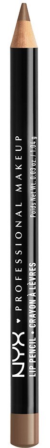 Ein schwarzer Bleistift mit beigen Spitzen, beschriftet NYX Professional Makeup für Augen- und Augenbrauen-Make-up. Einfaches Design.
