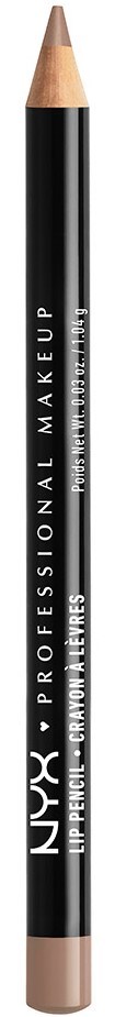 Ein schwarzer Eyeliner mit beiger Spitze, beschriftet "LIP PERFECT CRAYON LINER" von NYX, steht aufrecht.