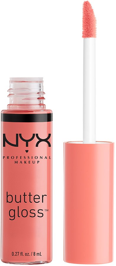 En rosa NYX läppglans med applikator som är synlig. Glanset är öppet, redo att användas.