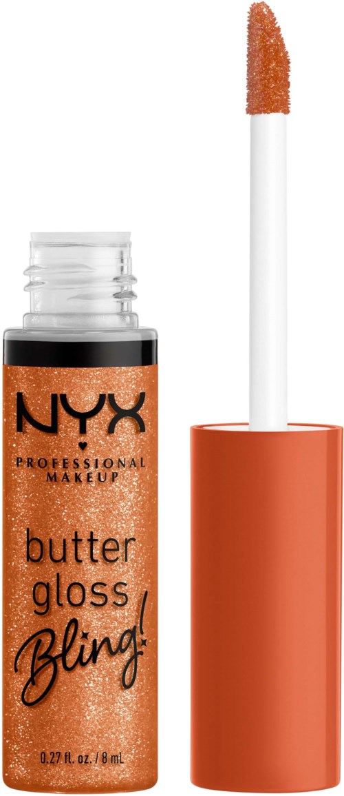 Lippenstift in kleiner Flasche mit weißem Applikator, orange Kappe und schwarz-orange Etikett. Die Marke ist NYX.