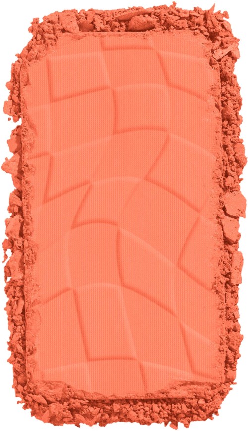 Ein rechteckiger coral-farbener Blush mit einer sprunghaften Musterung und unregelmäßigem Rand.