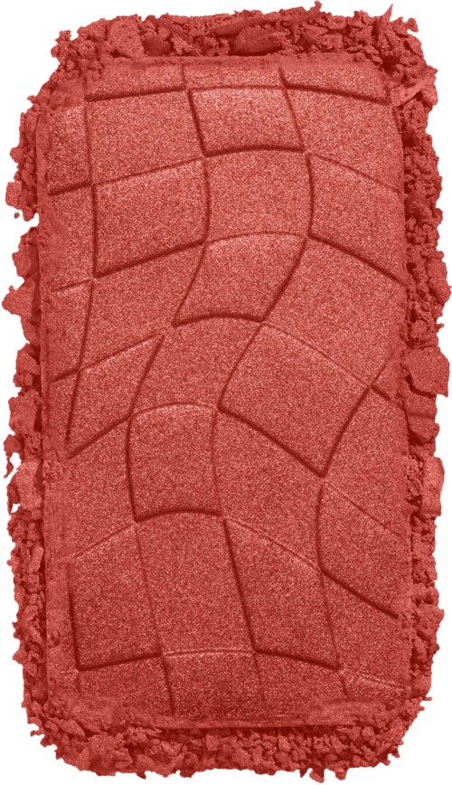A rectangular red blush with a cracked mosaic pattern and a textured border.