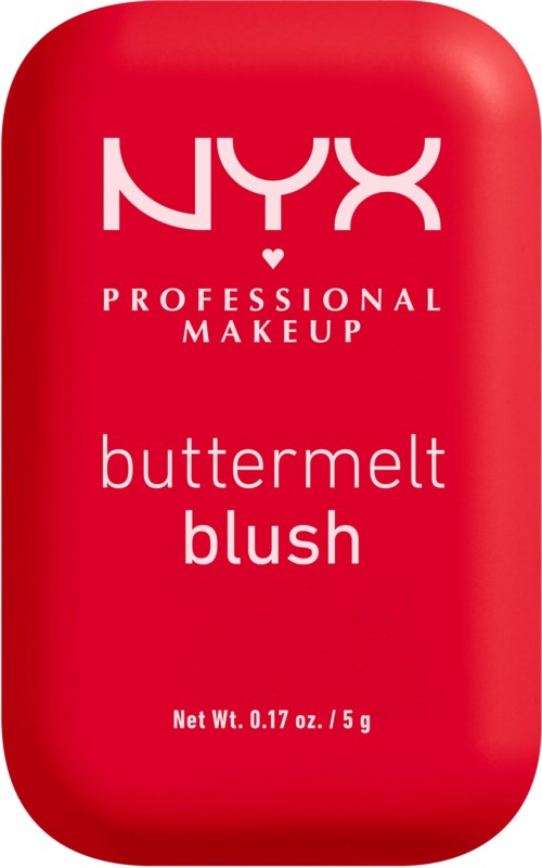 A red compact blush case with white text for NYX professional makeup buttermelt blush.