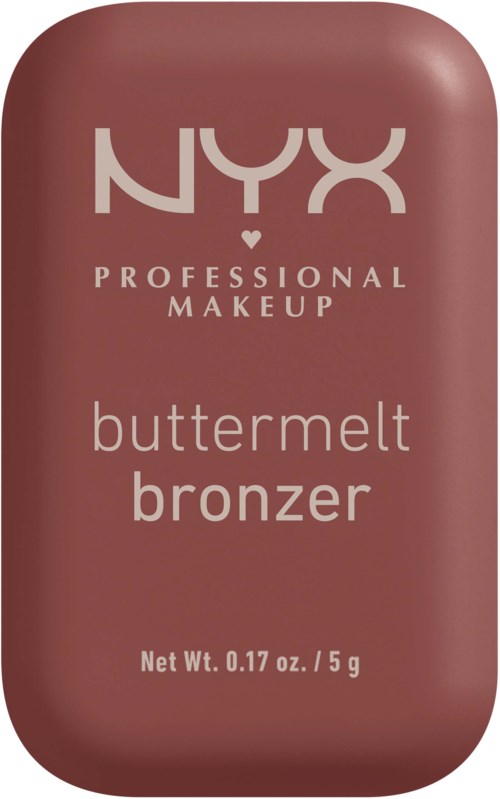 En liten, oval formad makeupprodukt märkt 'NYX Professional Makeup buttermelt bronzer'.