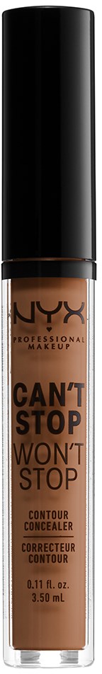 En tub av NYX contourconcealer med svart lock, märkt 'CAN'T STOP WON'T STOP'.
