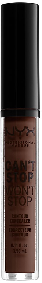 En nyx läppglans i en genomskinlig tub med svart lock, märkt 'Can't Stop Won't Stop'.