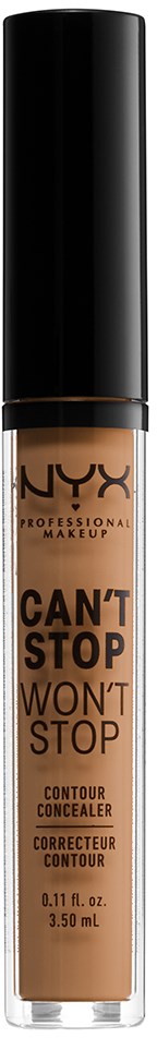 NYX contour concealer i genomskinlig flaska, svart lock, beige vätska inuti.