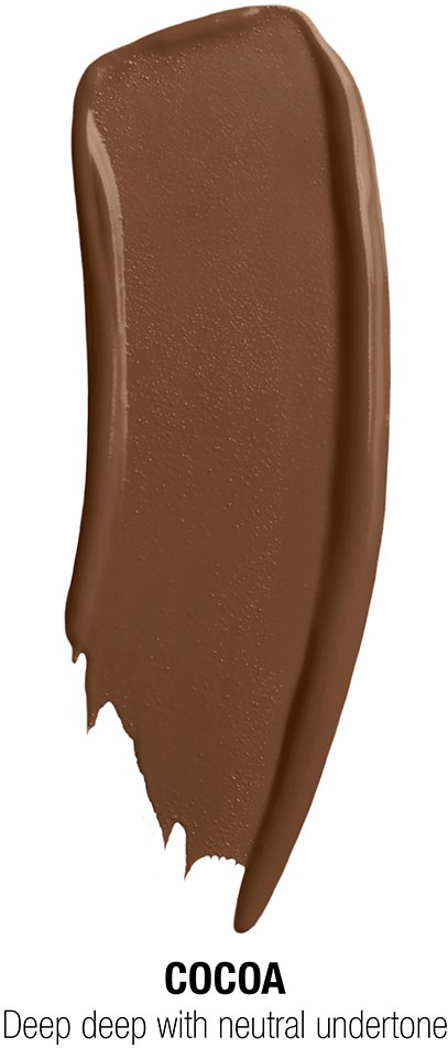 Ruskea kerros kaakaoa valkoisella taustalla, jossa teksti 'COCOA' ja kuvaus.